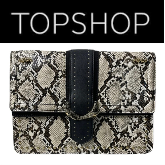 Topshop Snakeskin Clutch  Purse Black Grey - Picture 1 of 11